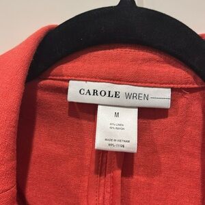 Carole Wren Orange Linen Blend Open Front Blazer Jacket Size Medium